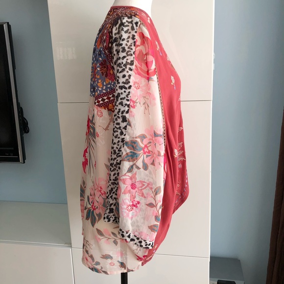 VINCENTE Embroidered Floral Kimono Duster Cardigan S/M - Picture 4 of 13